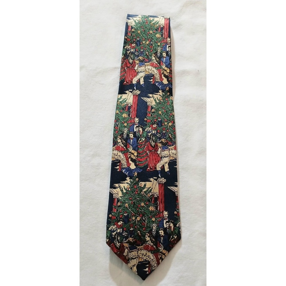Robert Talbott Best Of Class Tie Mens Navy Silk Christmas‎ Tree Holiday Scene